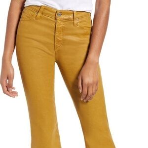 AG the quinne coated high waisted crop flare jean mustard yellow size 31